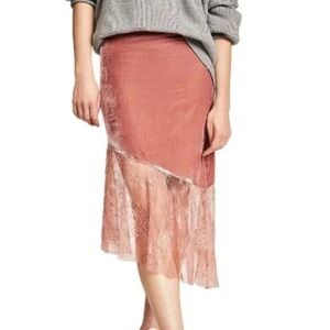 {Free People} My Lacey Velvet & Lace Midi Skirt - Sz 8